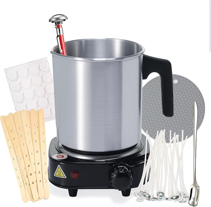 Aroparc Wax Melting Pot with Hot Plate, 40oz/1200ml Pouring Pot | 5 Temperature setting hot plate, Large capacity melting pot 40oz, Candle making wicks&stickers, Thermometer and others