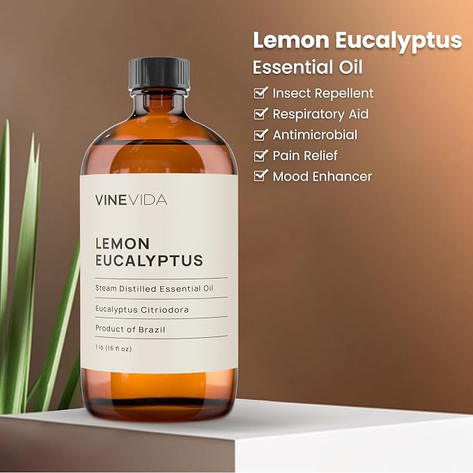 VINEVIDA [16oz] Lemon Eucalyptus Essential Oil - Undiluted Bulk Essential Oil for Soap Making and Candle Making