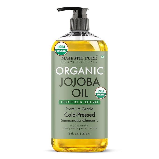 Majestic Pure Oil - 100% Pure and Natural- Cold Pressed & Hexane Free Natural Hair Growth Oil for Eyelashes, Eyebrows, Skin, Body, Face, Nails & Scalp - USDA Organic Jojoba Oil 8 Fl Oz