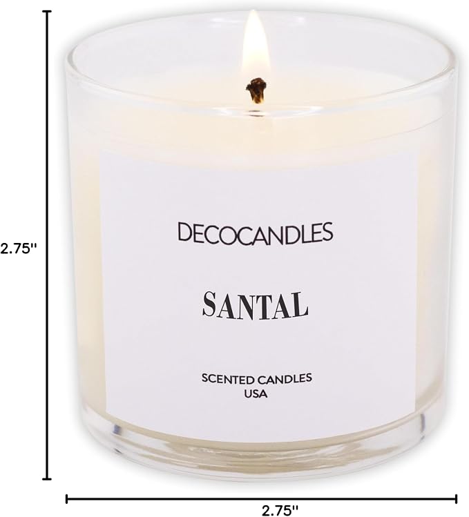 DECOCANDLES Santal Home Fragrance Candle, 6 Oz Soy Wax Blend Scented Candle, Long Burn Time