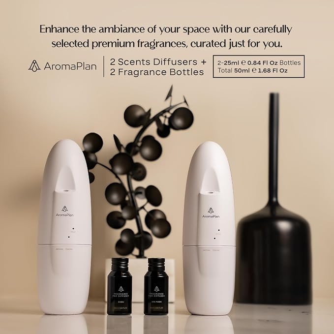 AromaPlan 5 Star Collection Plug in Waterless Diffuser (2 Fragrances Included)-Cold Air & Waterless Diffusers for Home & Office- Silent Wall Diffuser Plug in (2 Devices +2 Scents)