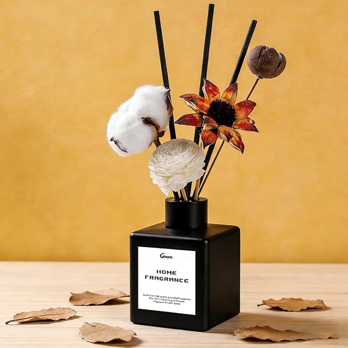 Reed Diffuser, Scent Diffuser with Sticks & Dried Flowers, 120 Days Long Lasting diffusers for Home, Elegant Fragrance for Bathroom Bedroom Office Decor Air Fresh (White Tea)