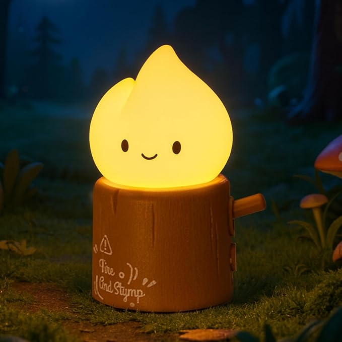 Stump Fire Night Light, Flameless Candles Lamp, Rechargeable Silicone Flame lamp, Portable Campfire Light, Cute Night Light for Bedroom, Outdoor, Camp, Funny Gifts for Kids Teens Adults