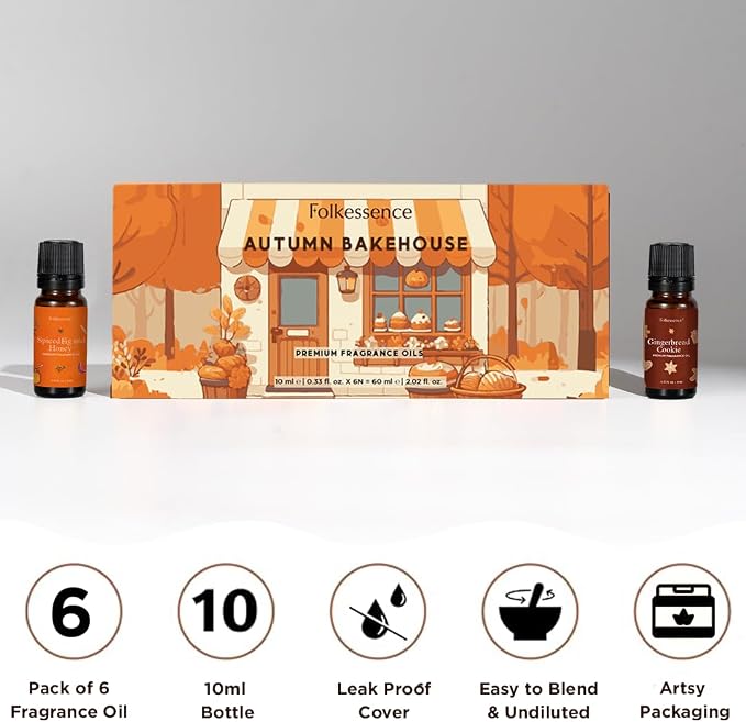 Folkulture Essential Oils for Home | Set of 6 (0.34 fl oz x 6) Fall Essential Oils for Diffuser | Pumpkin Spice, Vanilla & Fall Scents | Diffuser Oils & Fall Essentials for Women