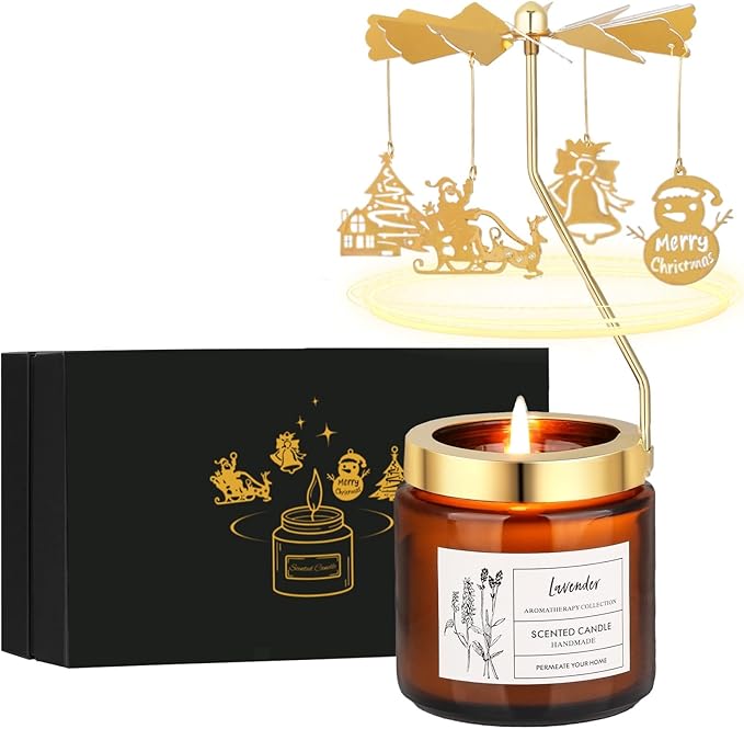 Christmas Candle Gifts for Women, Rotatable Lavender Scented Candle Gifts for Mom Wife Anniversary Valentine's Day Christmas, Unique Birthday Gift for Sister Girlfriend with Gift Box