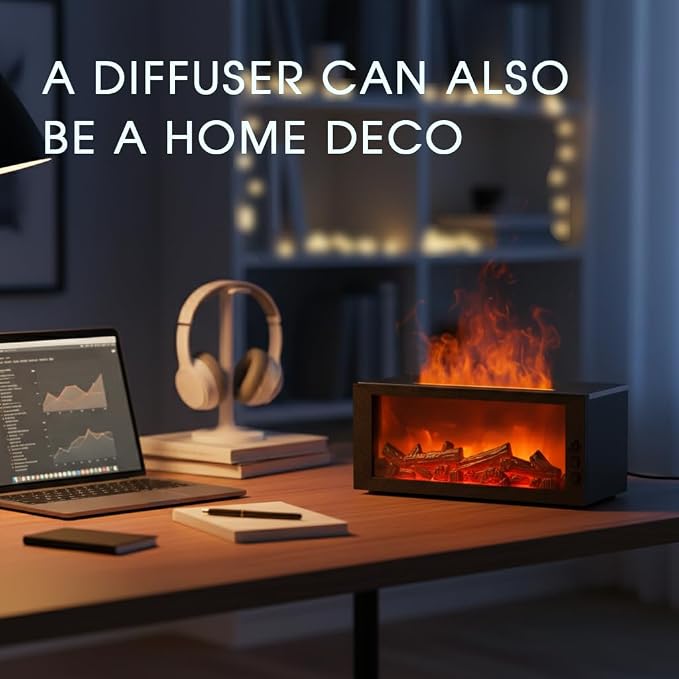 Essential Oil Diffuser,Fireplace Diffusers with 3 Essential Oils Set,Color Flame Aroma Diffuser with Remote Control,300ml Small Humidifier for Home Room Decor Gift for Women (Black)
