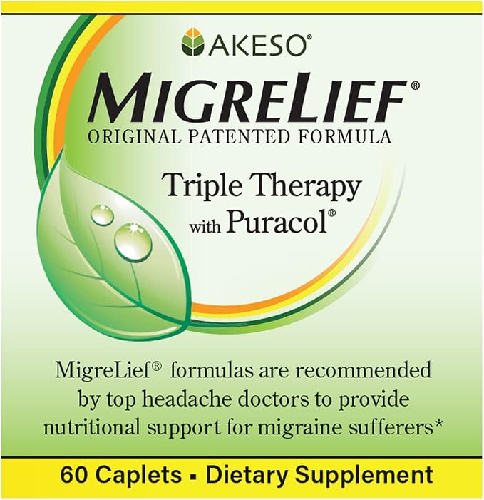Nutritional Support & Comfort Kit for Migraine Sufferers - MigreLief Original Daily Triple Therapy Formula, Plus MigreLief Comfort Stick Essential Oils Roll-On (10ml) - 1 Month Supply.
