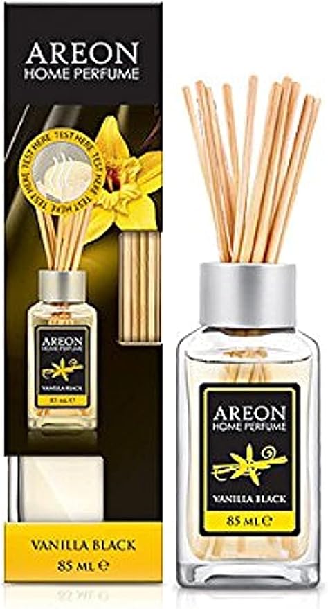 Areon Home Luxury Perfume Reed Diffuser + 10 Rattan Reeds, Vanilla Black Scent 85ml