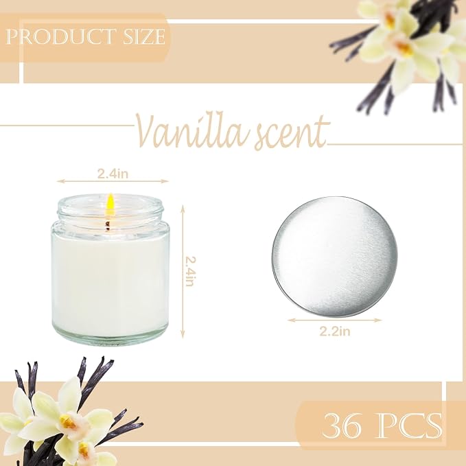36 Pcs 4 Oz Mini Soy Candles,Vanilla Scented,Aromatherapy Candle,Bulk Candle Set，Great Stress Relieving Scented Candles for Girls as a Gift for Birthdays, Weddings and More!