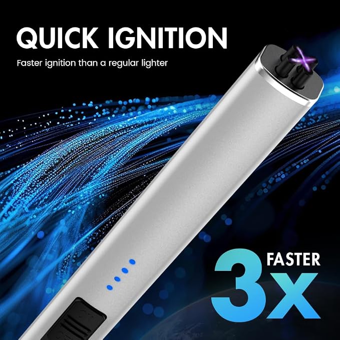 Rechargeable Electric Candle Lighter, Flameless Splash and Windproof USB Type-C Rechargeable Long Lighter for BBQ,Stove,Fireplace