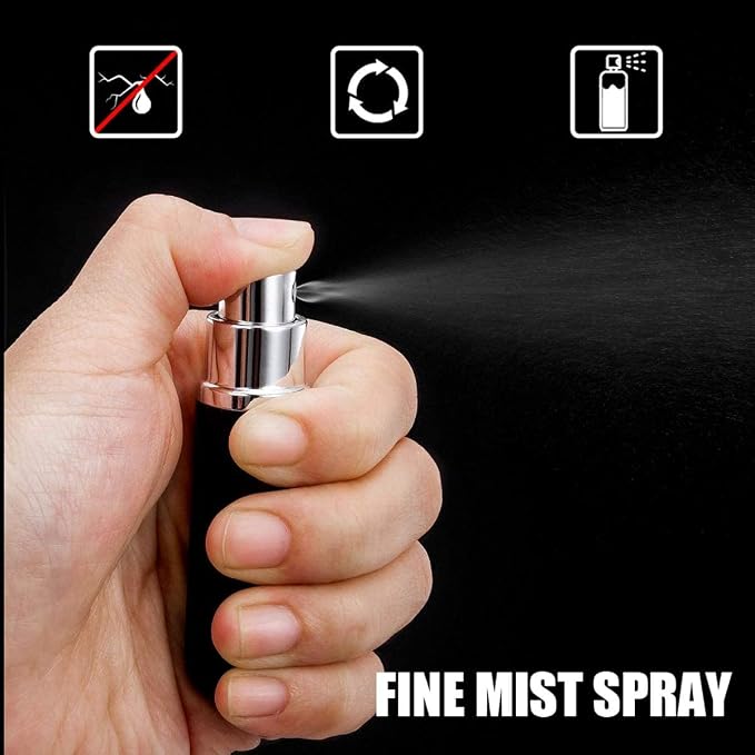 Travel Refillable Perfume Atomisers, 5ML, 3 Pcs Mini Portable Spray Bottles, Round Tube Set With 1 Flat Separated Tool, for Home Business Trip (Black+Blue+Champagne)(4pcs)