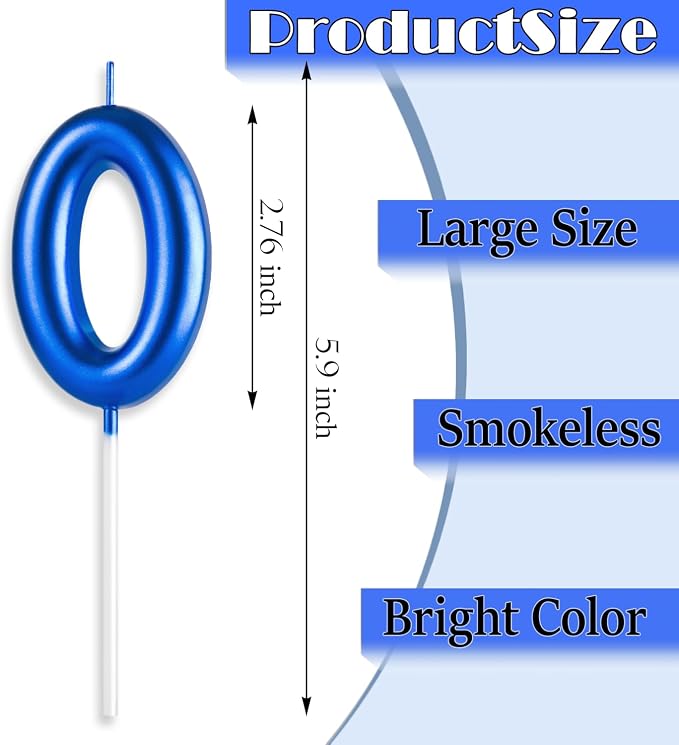2.76“ Large 6 Birthday Candle, Three Candle for 6th Birthday Boy, Number 6 Candle for Boys Blue Theme Birthday Party Decorations, Blue Birthday Candles for Gothic Birthday Decorations