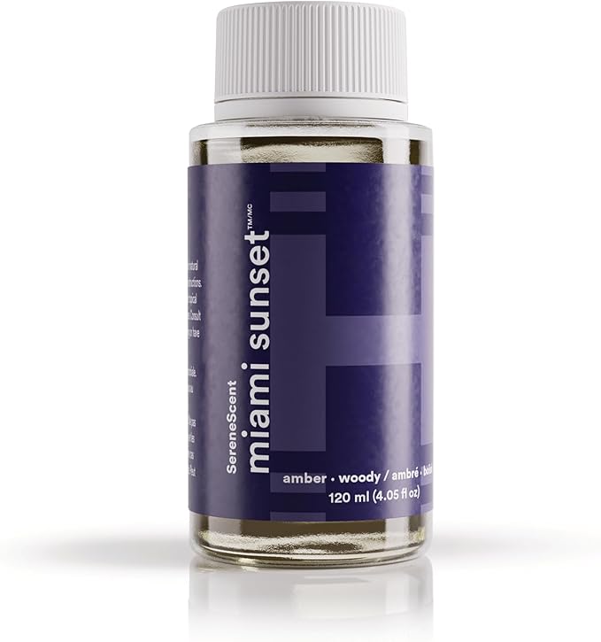 Homedics SereneScent Waterless Diffuser Oil Refill — Miami Sunset (120ml). Bright & Tropical Home Fragrance. Compatible with SereneScent Diffusers. Easy Twist Plug & Play
