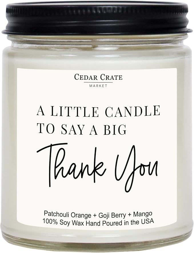 CEDAR CRATE MARKET - Thank You Gifts for Women | A Little Candle to Say a Big Thank You - Present for Men, Mom, Coworkers, Nurse, Clients, Employee Teacher Appreciation Gifts, Made in USA