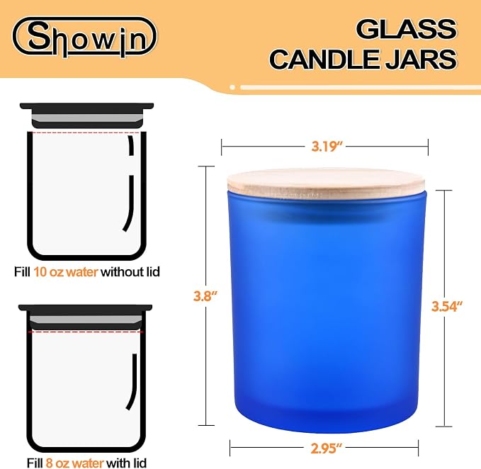 SHOWIN 10 OZ Thick Candle Jars for Making Candles 15 Pcs, Empty Jars with Wood Lids for Candle Making, Sample Container, Frosted Blue