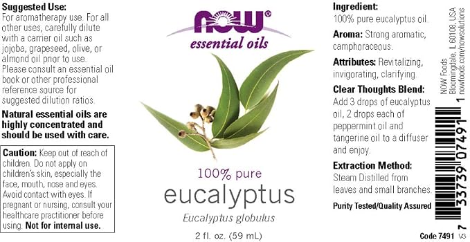 NOW Eucalyptus Essential Oil, 2 Fl Oz (1 Count)