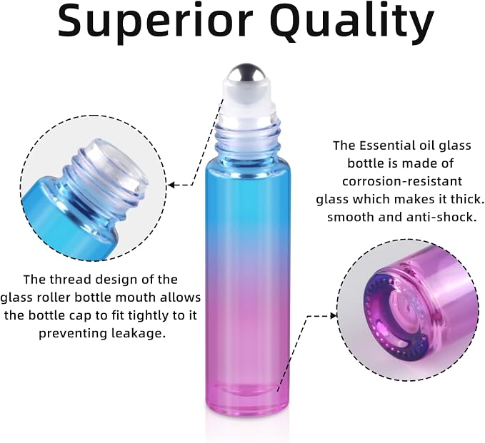 10ML Essential Oil Roller Bottles, 12 Pack Clear Oil Roller Bottles for Essential Oils, Roll on Bottle with Stainless Steel Balls(12 Labels, Opener, Funnel, Dropper Included)