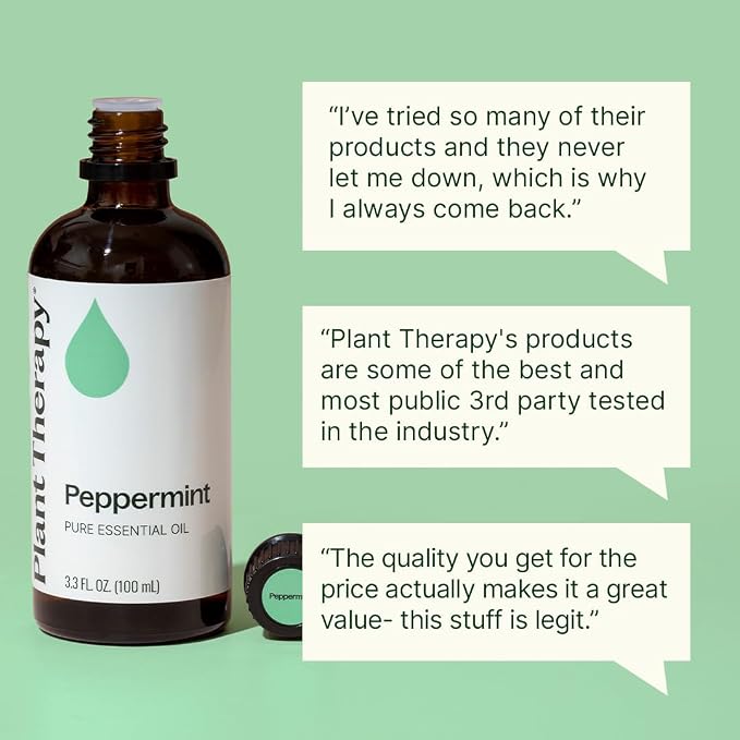 Plant Therapy Peppermint Essential Oil 100 mL (3.3 oz) 100% Pure, Undiluted, Natural Aromatherapy for Diffuser & Topical Use, Digestion, Respiratory, & Massage, Peppermint Oil for Skin & Hair