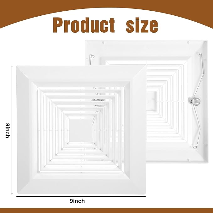 Bathroom Exhaust Fan Cover Square Ceiling or Wall Mounted | With Springs, Replacement Parts, Air Diffuser Diverter, Ventilation Fan Compatible