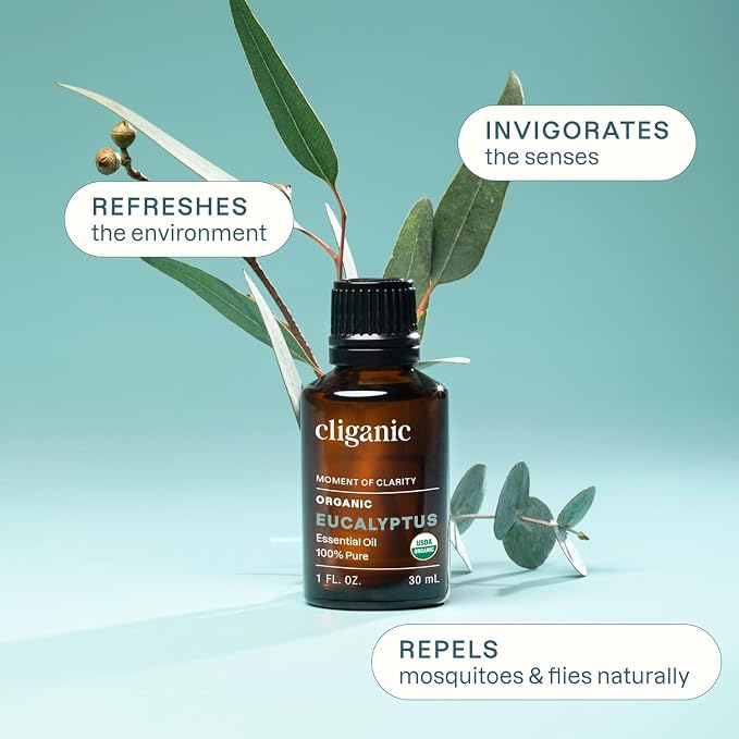 Cliganic USDA Organic Eucalyptus Essential Oil, 100% Pure | Natural Aromatherapy Oil for Diffuser Steam Distilled | Non-GMO Verified