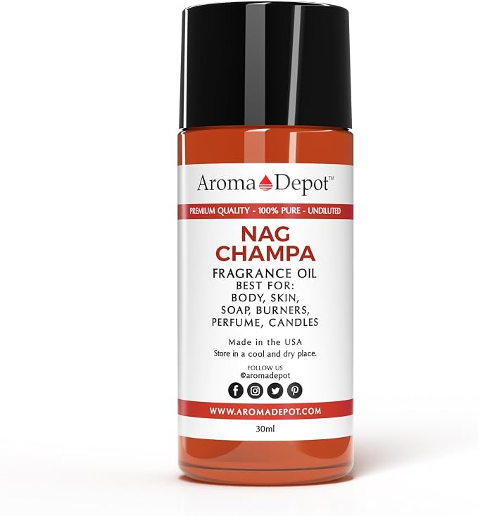 Nag Champa 30ml. Fragrance Oil I Perfume I Skin Oil I Scented Oil. DIY Projects Such as Candles, Bath Bombs, Body Butters, Creams & Lotions. Few Drops in The Diffuser, Burners, or Warmers.
