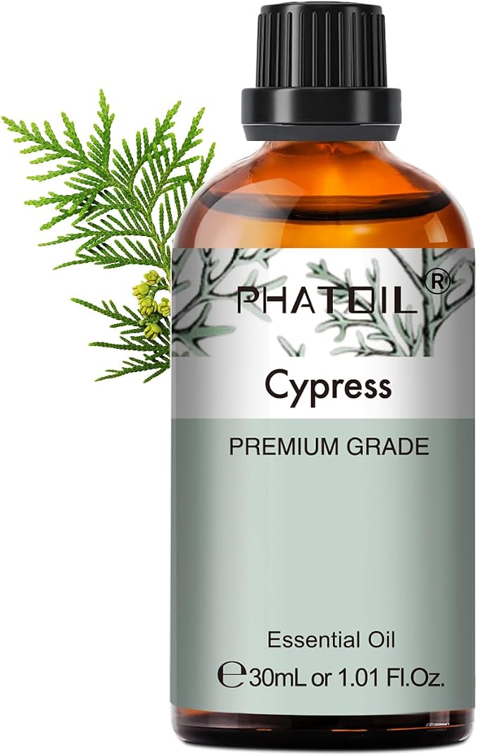 Cypress Essential Oil, 1.01Fl.Oz (30ML) PHATOIL Pure Essential Oil Singles for Aromatherapy Diffusers, Humidifiers, Great for DIY Candle and Soap Making, Gift for Friend