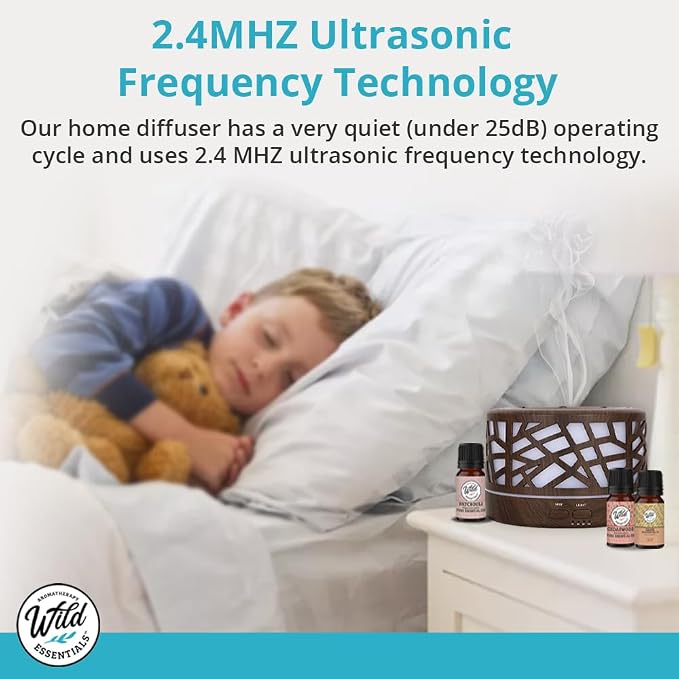 Wild Essentials 700ml Designer Large Room Essential Oil Diffuser, 5 in 1 Ultrasonic Aromatherapy Vaporizer Cool Mist Humidifier, Home, Office, Bedroom, Timer, Auto-Off, 7 Color LED (Dark Wood Hearts)
