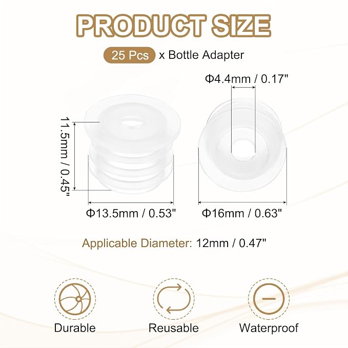 PATIKIL Bottle Adapter 0.47"/12mm Press in Plugs Clear 25Pcs, 0.17" Hole | for Oral Dispenser Liquid Oil Plastic Glass Bottles Stopper