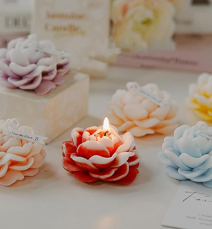 Jasmine Flower Shape Scented Candle,50G Multicolour Romantic Soy Wax Aesthetic Decorative Healing Candle for Valentine's Day Wedding Birthday,Prefect Gift for Meditation Stress Relief Mood (Red)
