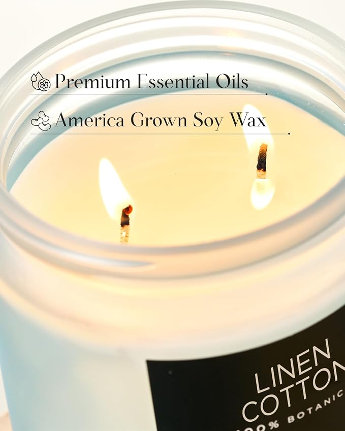 M&SENSE Fresh & Linen Cotton Scented Candles, 11.6oz Natural Soy Wax, 70-Hour Slow Burning, Clean Non Toxic Candle for Laundry, Aromatherapy Home Fragrance Gifts for Relxation Strees Relief