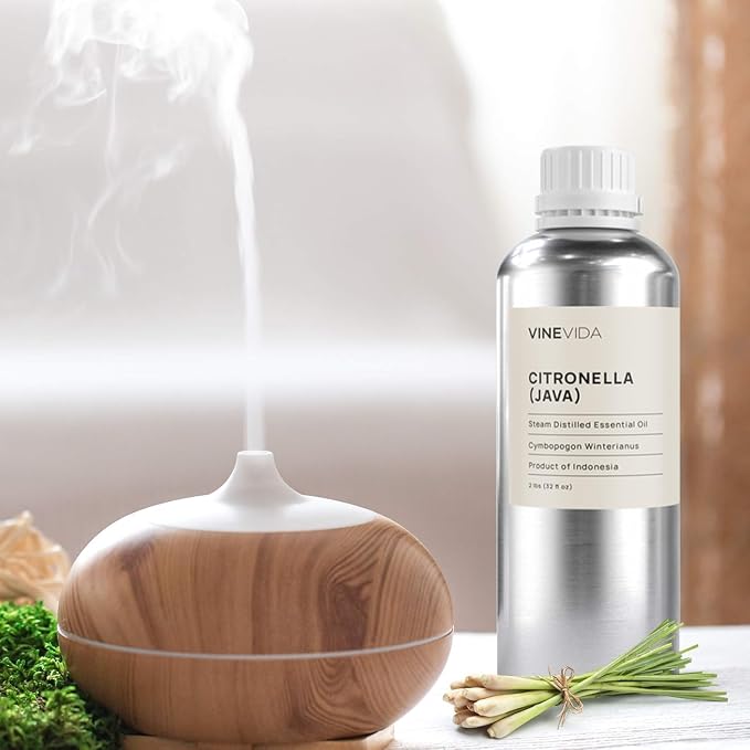 VINEVIDA Citronella Java Essential Oil 32 oz - Undiluted Citronella Oil 32 oz - Citronella Candle Oil Scent - DIY Candle Scents for Candlemaking - Bulk Essential Oil for Soap Making Safe for Skin