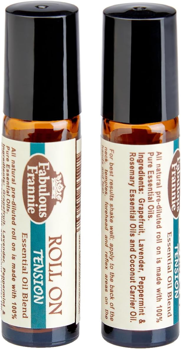 Fabulous Frannie Tension Pre-Diluted Essential Oil Roll-On Ready to use! 100% Pure Essential Oils Lavender, Peppermint, Rosemary & Grapefruit and Coconut Carrier Oil 10ml