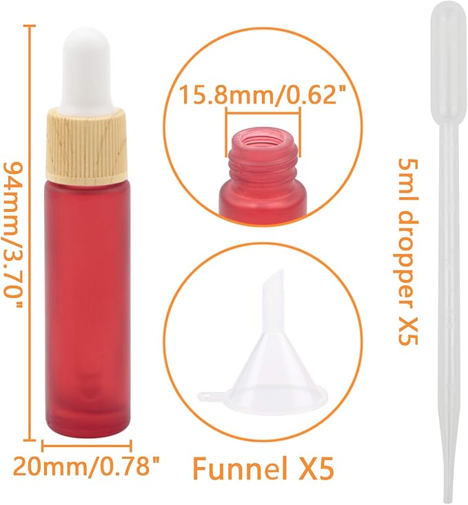 Ellbest 10ml Small Essential Oil Dropper Glass Bottle 10pcs Dropper Bottles with Eye Dropper, Travel Size Refillable Container for Perfume Liquid Sample (Matte Red)