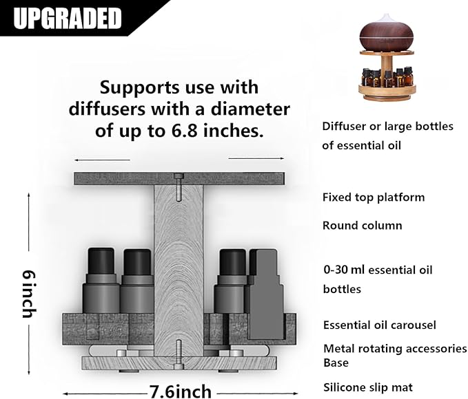 TJ.MOREE Bamboo Essential Oil Organizer 2-Tier Carousel Holder | Bamboo Material, Fits 5 ml to 30 ml Essential Oil Bottles, Suitable for Home and Office Spaces