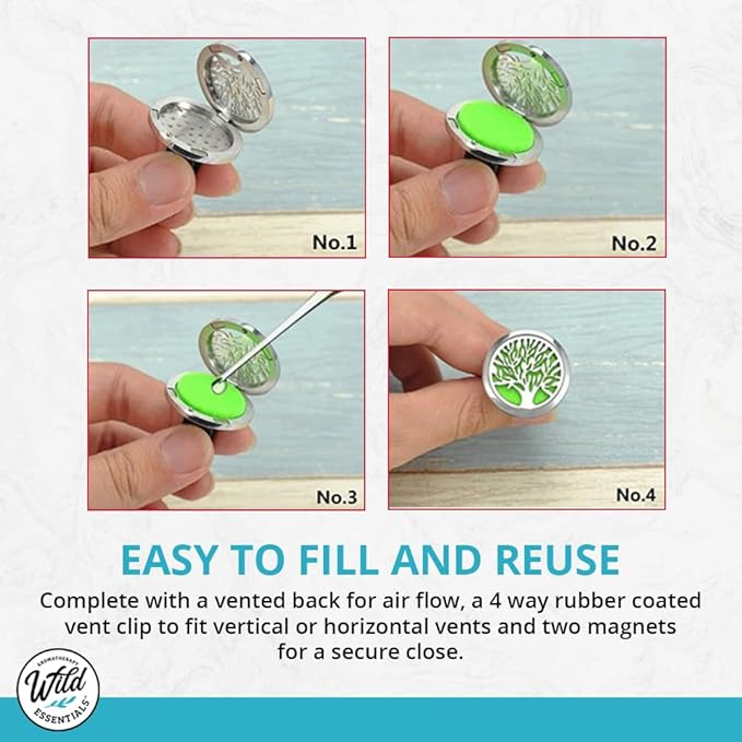 Wild Essentials Celtic Cross Essential Oil Car Vent Diffuser, Stainless Steel Locket Pendant With 12 Color Refill Pads, Customizable Color Changing Air Freshener for Aromatherapy