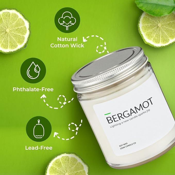 1OAK Bergamot Candle - Soy Candles for Home Scented - Long Burning Premium - Hand-Poured (7oz.)