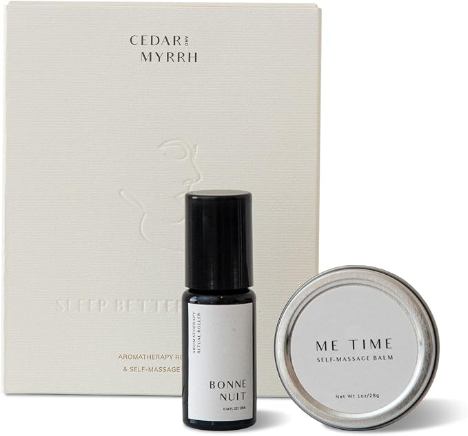 Cedar and Myrrh Sleep Better Ritual Kit, Massage Balm and Aromatherapy Roller, 1 oz Balm and 0.34 fl oz Roller, Muscle Relaxation, Stress Relief
