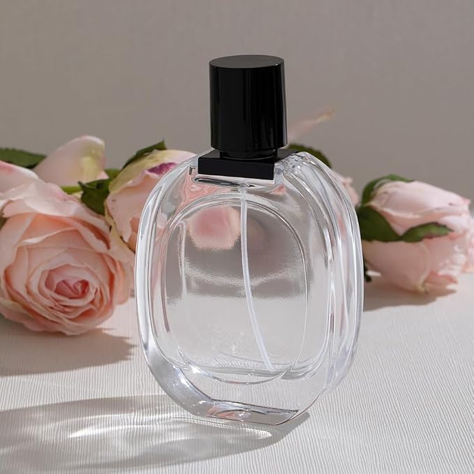 Refillable Perfume Spray Bottle 50ml/ 1.7oz Empty Glass Travel Perfume Atomizer, Replacement Perfume Dispenser for Women Men (Black Transparent)