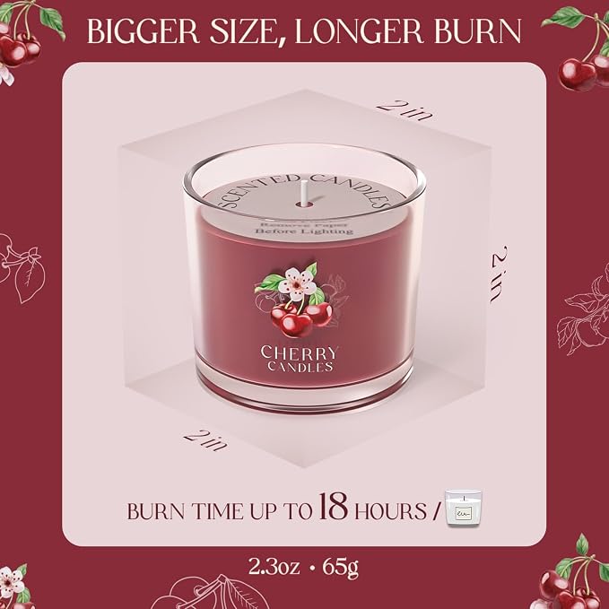 CHILLFLAME Cherry Candle, Scented Candles Gifts for Women, Candles Gift Set for Her, 6 Scented Votive Candles, Birthday Gifts for Women/Men (Red, 14 oz)