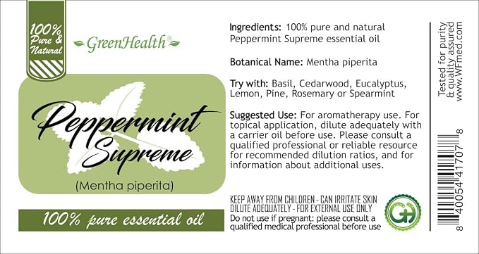 Peppermint Essential Oil (Mentha Piperita) – 16 fl oz (473 ml) Amber Glass Bottle – 100% Pure & Natural Therapeutic Grade Essential Oil by GreenHealth