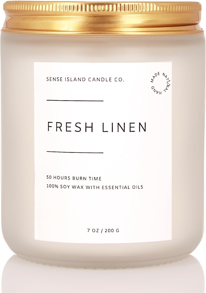 Fresh Linen Scented Candle for Home Scented 50+ Hrs Long Lasting100% Natural Soy Wax Clean Linen | Candle Gifts for Women Men Highly Scented House Warming Gifts