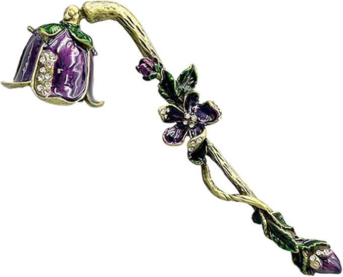 MUXSAM Vintage Candle Snuffer, Candle Extinguisher with Long Handle, Metal Wick Flame Snuffer for Putting Out Candle Flame Safely, Floral Candle Snuffers Accessory for Candle Lovers, Purple