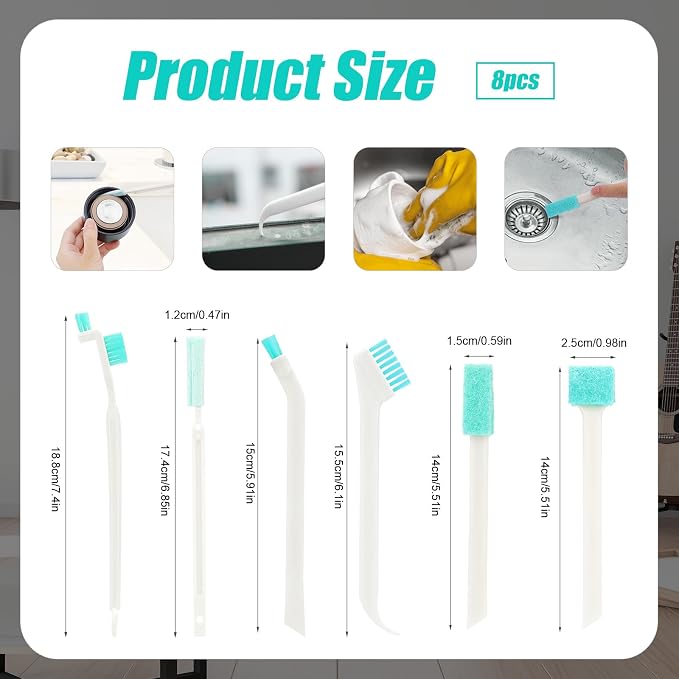 8pcs Humidifier Cleaning Brushes Tools, Crevice Tiny Brush for Household Detail Scrub Cleaner Brush Small Bottle Straw Spout Mini Cleaning Brushes for Tight Spaces Keyboard Window Track Kitchen Corner
