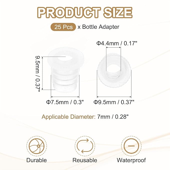 PATIKIL Bottle Adapter 0.28"/7mm Press in Plugs Clear 25Pcs, 0.17" Hole | for Oral Dispenser Liquid Oil Plastic Glass Bottles Stopper