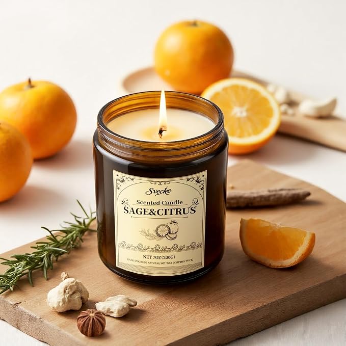 Sage and Citrus Scented Candles, 7oz Soy Wax Candle, Long Lasting Aromatherapy Jar Candle for Home, Scented Long Burning Candle Gift for Women and Men
