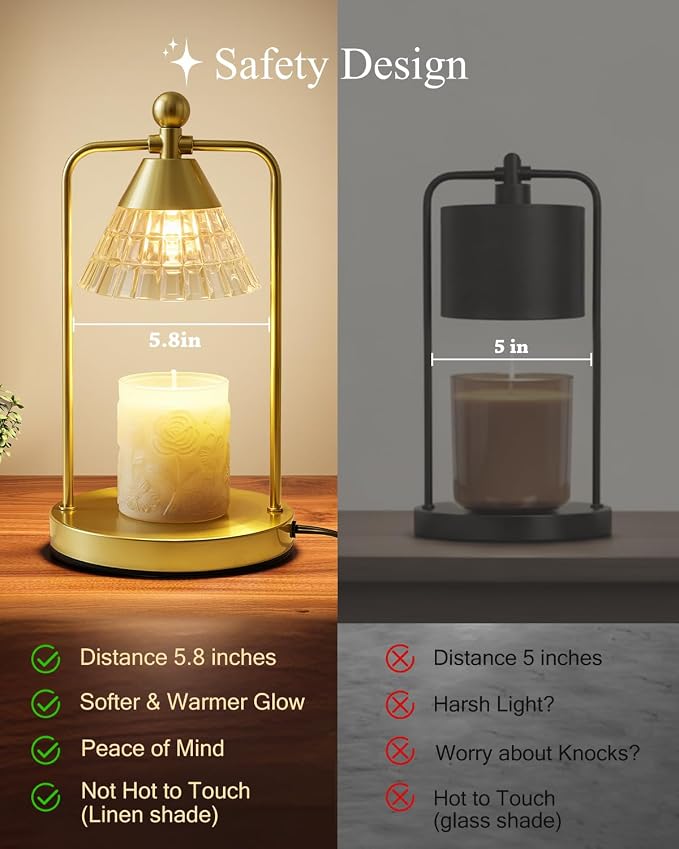 Candle Warmer Lamp with Timer Dimmer, Electric Wax Melt Warmer Lamp for Jar Candles Lights, Candle Lamp Warmer with 2 Bulbs, Birthday Gifts for Women, House Warming Gifts New Home Decor, Gold
