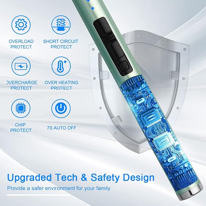 USB Rechargeable Candle Lighter Electronic Arc Lighter Windproof Flameless with Safety Button for Camping Cooking BBQ (Green)