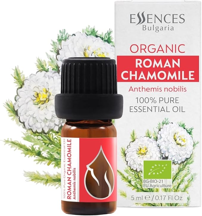 Essences Bulgaria Organic Roman Chamomile Essential Oil 1/6 Fl Oz | 5ml | Anthemis nobilis | 100% Pure and Natural | Undiluted | Therapeutic Grade | Family Owned Farm | Steam-Distilled | Non-GMO