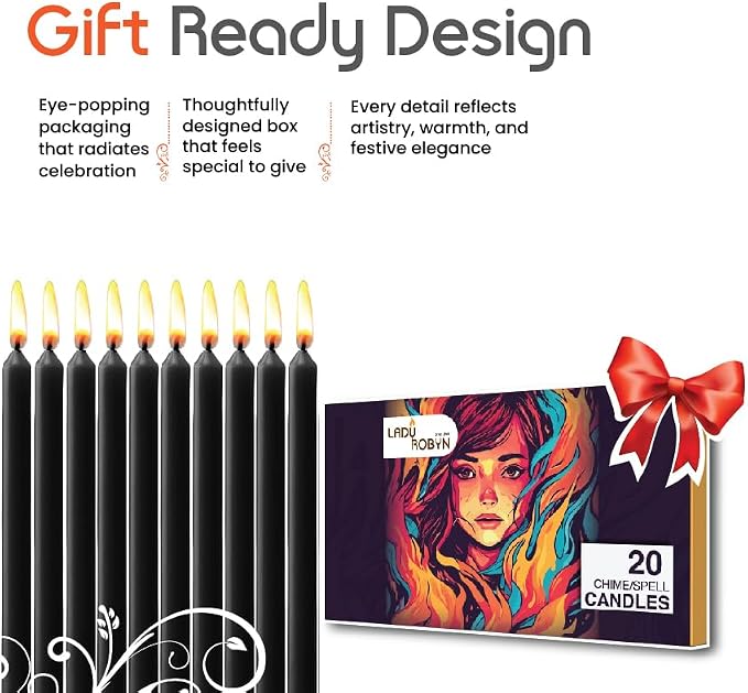 Set of 20 Solid Color Taper Candles – 4-Inch Dripless Paraffin Wax Candles with Cotton Wick – Ideal for Weddings, Shabbat, Holiday & Home Decor, Gift Set (Black)
