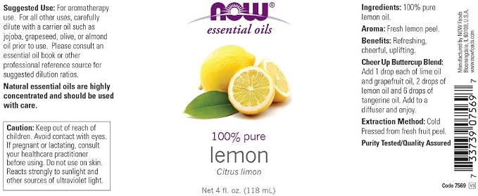 NOW Foods Lemon Oil, 4 Fluid Ounce + 1 Glass Dropper